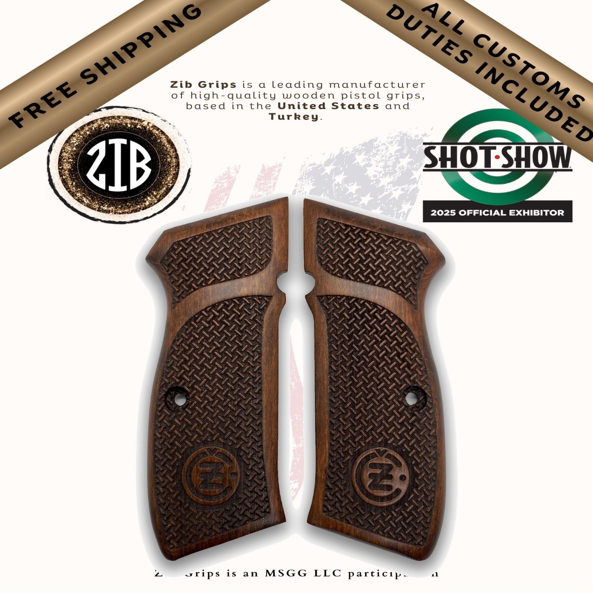 ZIB Grips for CZ 75 85 SP-01 Full Size Brown Beech Checkered CZ