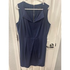 Antonio Melani Sheath Dress Navy Blue Folded Collar Pleated Workwear Cocktail 14