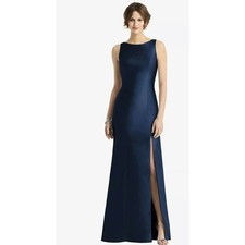 Alfred Sung D770 open back trumpet gown blue satin bow open back Size 0 formal