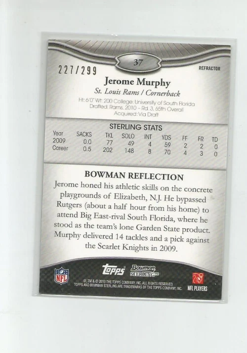 2010 BOWMAN STERLING REFRACTORS #37 JEROME MURPHY 227/299 - Image 2 of 2