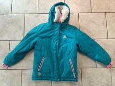 ZeroXposur Girls Teal Pink Puffer Jacket 10/12 Hooded Fur Trim Zip Polyester