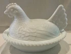 Indiana Glass Vintage White Milk Glass Hen On Nest Dish Slotted Beads 7.25"