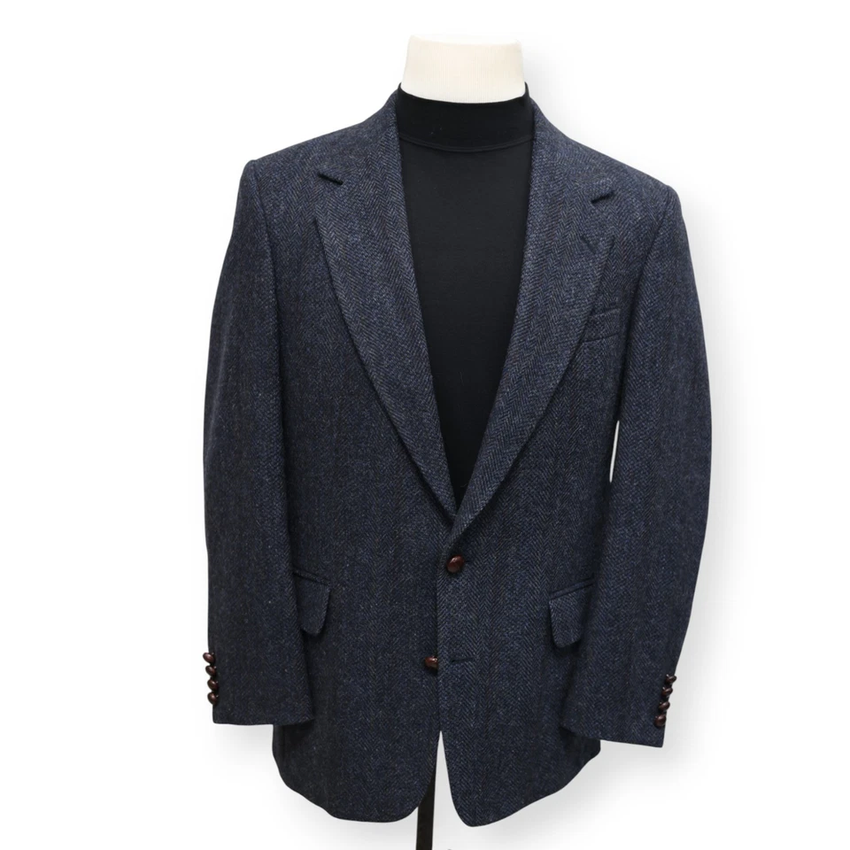 ROBERT STOCK VINTAGE TWEED Hombre Azul Patrón Deporte Abrigo Traje Chaqueta Blazer 38 R Foto 2 de 4
