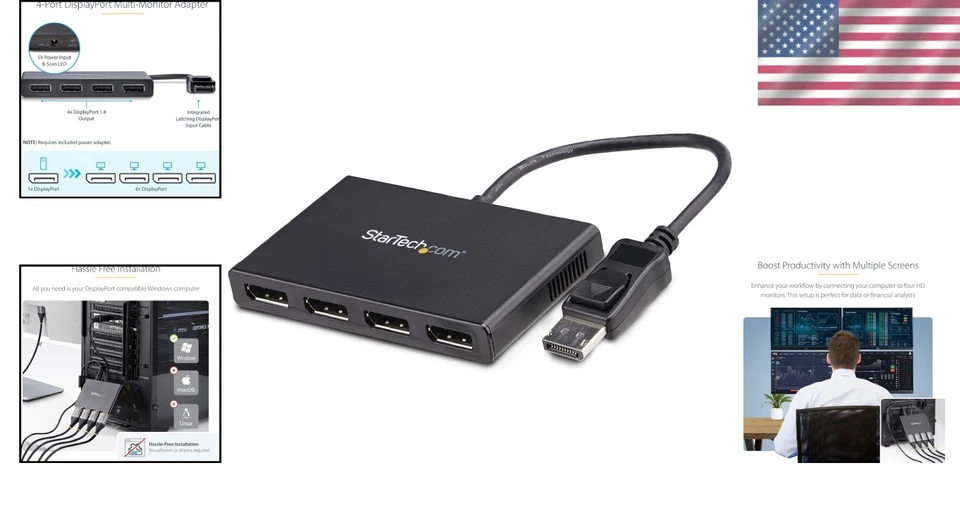 4-Port DisplayPort MST Hub: Connect Quad 1080p Monitors Easily - Windows Only - Image 2 of 4