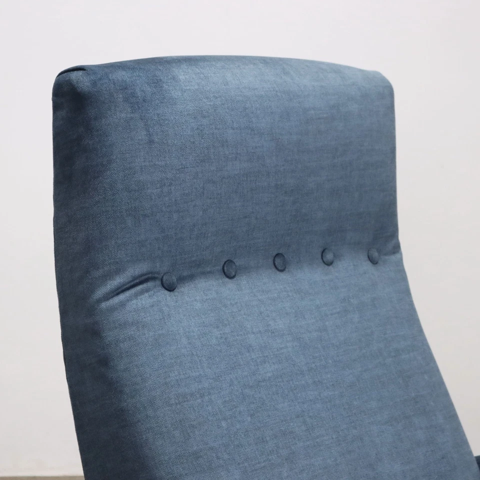 Fauteuil Inclinable Vintage Tissu Bois Italie des Années 1960 Original - Photo 4/4