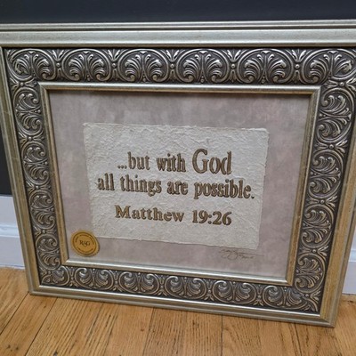 Betty Robert Spooner Galerie Matthew 19:26 Art 20x16 Silver Bas-Relief Religious