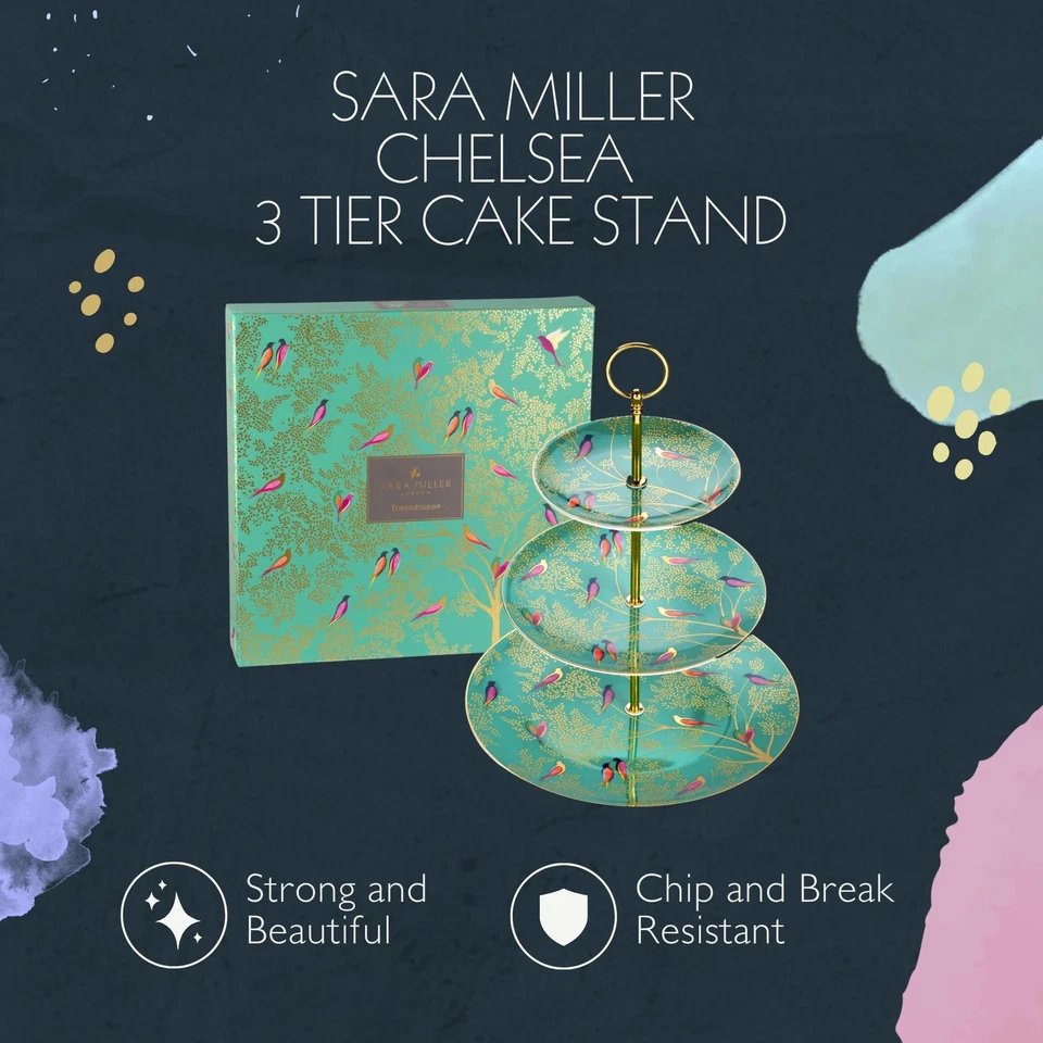 Sara Miller Chelsea 3 Tier Cake Stand - Fine China with Gold Detailing - 10.5... - Image 2 of 4