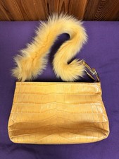 Elizabeth and James Finley Crocodile Embossed Shearling Fur Shoulder Bag Yellow