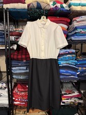 Dress Womens 16 Black White Colorblock Shirt Midi Button Front Collared Casual