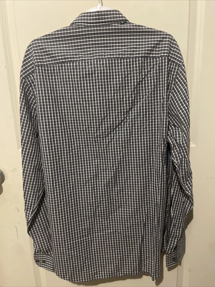 Camisa con botones Armani Collezioni para hombre talla XL azul blanco manga larga Foto 3 de 4