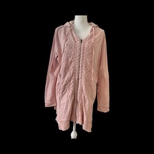 Soft Surrounding Embroidered Full Zip Sweatshirt Hoodie Pockets Light Pink 1X