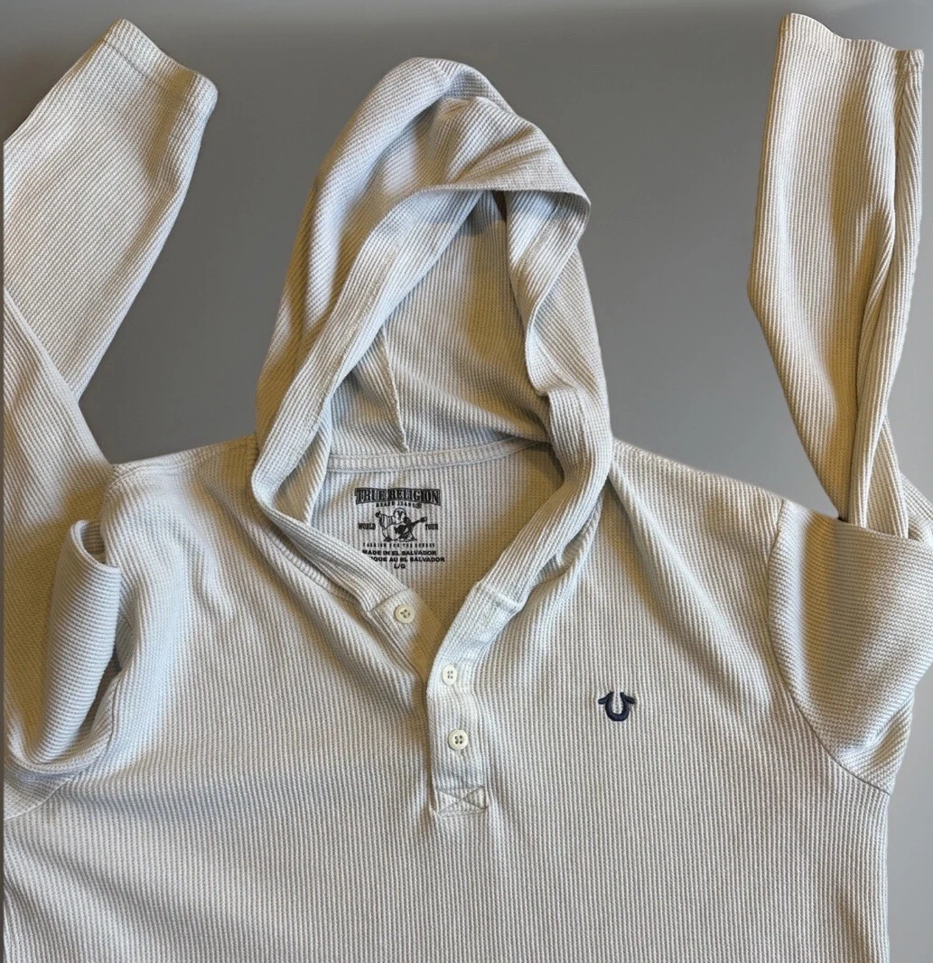 OFF WHITE Felpa con cappuccio maglione maglia termica True Religion panna abbronzatura uomo grande street wear