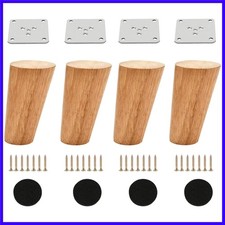 Wood 4 Inch Tapered Furniture Legs Set of 4 Round Solid Mid Century Couch Fee...