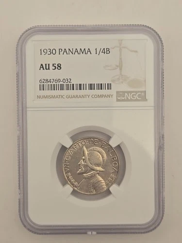 1930 Panama 1/4B NGC AU58