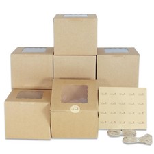12 Pack Mini Cake Boxes Brown 6-Inch Dessert and Pastry Box with Window