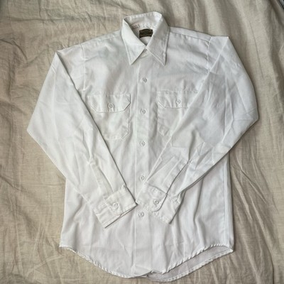Vintage Washington Dee Cee Permanent Press White Work Shirt 60s 70s Medium