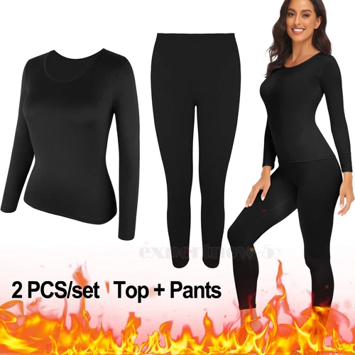 Womens Winter Ultra-Soft 2 Pc Thermal Set Top and Bottom Long Underwear Warm - Picture 14 of 27