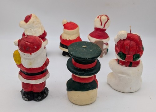 Vintage Christmas Wax Candles Santa Mrs Claus Snowman Bear Figurine Lot of 6 - Picture 8 of 8