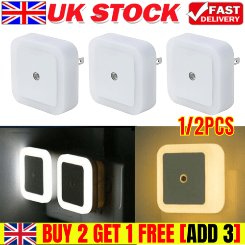 1/2x Automatic LED Night Light Plug in Energy Saving Dusk Dawn Sensor