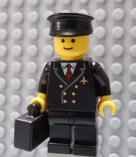 LEGO Airline Pilot Black Suit with Hat and Briefcase Suitcase Classic Head