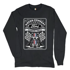 Ford Motor Company Long Sleeve T-shirt Racing Flags Mustang Logo Licensed