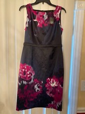 TAHARI-Sleeveless Sophieann Floral A-Line  Dress, size: 6, color: Indigo&Magenta