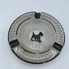 Clear Hobnail Glass Ashtray Scotty Dog Silver Painted Trim 4.5" Mid Century VTG