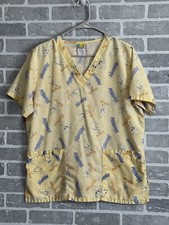 Scrub Women  s Medium Yellow Warner Bros Tweety Bird Scrub Top Faded