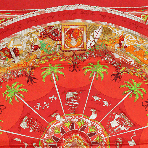 Hermes Schal FÜR ASTRA AD ASTRA Seidentuch Carre rot SANDRA LAROCHE 90cm - Bild 2 von 7