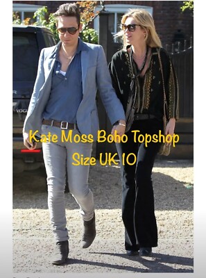 TopShop Kate Moss Bestickt Pailletten Kittel Boho Vtg Fest Top UK10 EUR38 US6