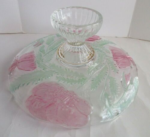 Lovely, Glass Cake Stand, or a Snack & Dip Dish, Used - Pink Flowers - Clear - Picture 8 of 8