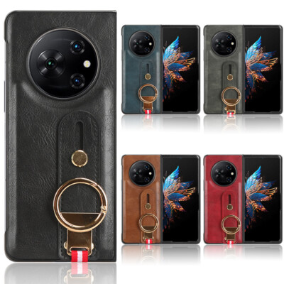 For Tecno Phantom V Fold Wristband Case Luxury PU Leather+PC Back Phone Cover