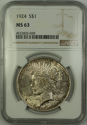 1924 Silver Peace Dollar $1 Coin NGC MS-63 Toned (15d) | eBay