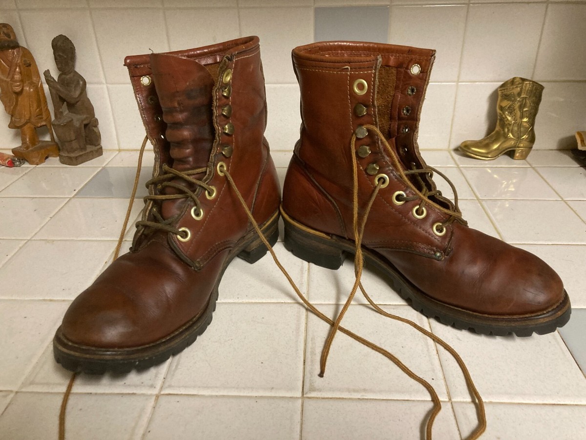 TEXAS STEER LEATHER LOGGING BOOTS Vibram Packer Smoke  display picture 1