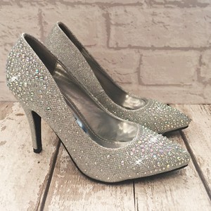 silver diamante heels uk