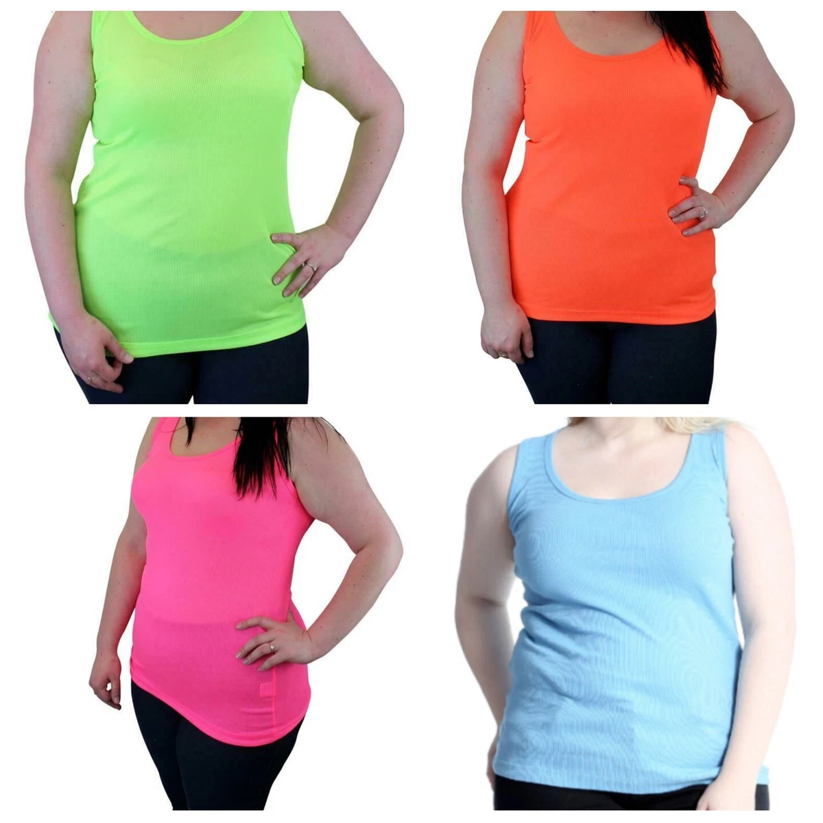 Plus Size Ladies Summer Fitted Ribbed Stretchy Plus Size Vest Top T-Shirt