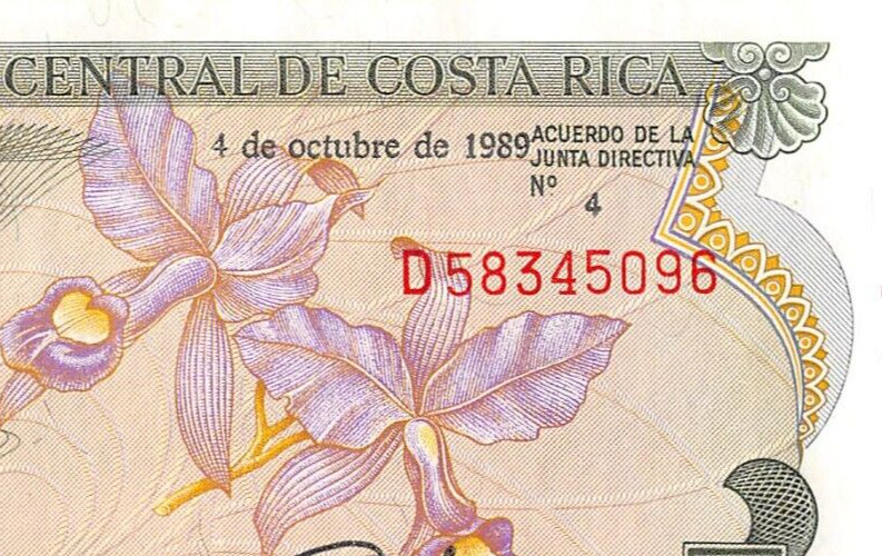 Costa Rica  5  Colones  4.10.1989  Series D 4  ERROR Uncirculated Banknote QZ11