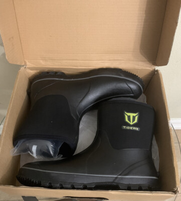 TIDEWE Mid Calf Black Rain Rubber Boots Waterproof US Men  display picture 1