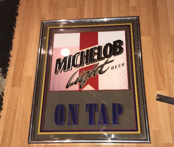 Michelob Light Beer On Tap Mirror Wall Bar Sign 20” X 25” Vintage