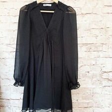 Zara Womens Chiffon Polka Dot Dress Size XS Black White