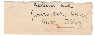 Autograph~Mary Moore Albery~London Vaudeville Actress~Cut Signature from Letter