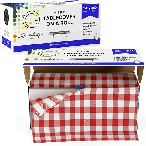 Plastic Tablecloth Roll – 54" X300' Red Gingham Checkered Plastic Table Cloths f - Picture 9 of 9