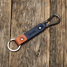 Blue Orange Leather key chain Personalized Monogram Your Name carabine holder