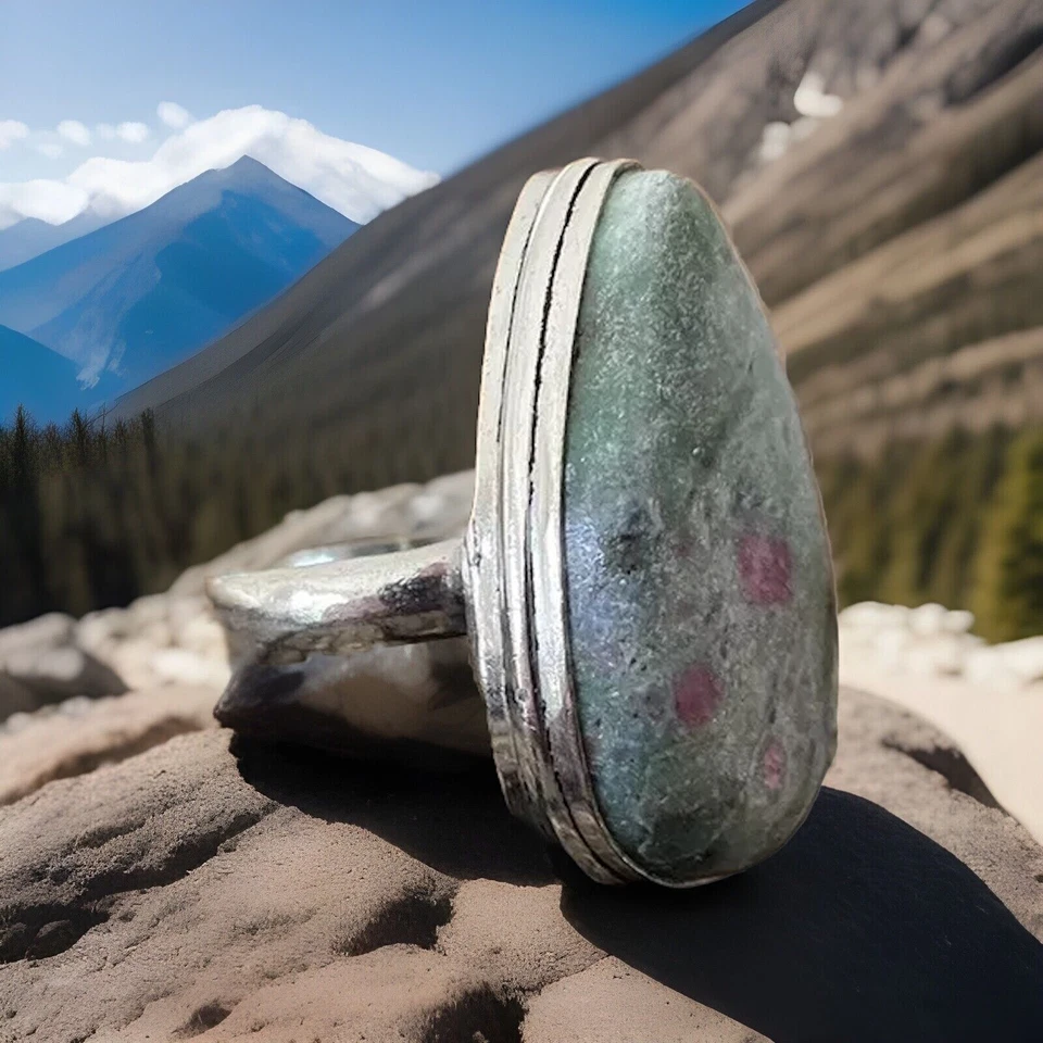 Anillo de piedras preciosas fucsita rubí talla 9 - chapado en plata de ley 925 - nuevo Foto 2 de 4