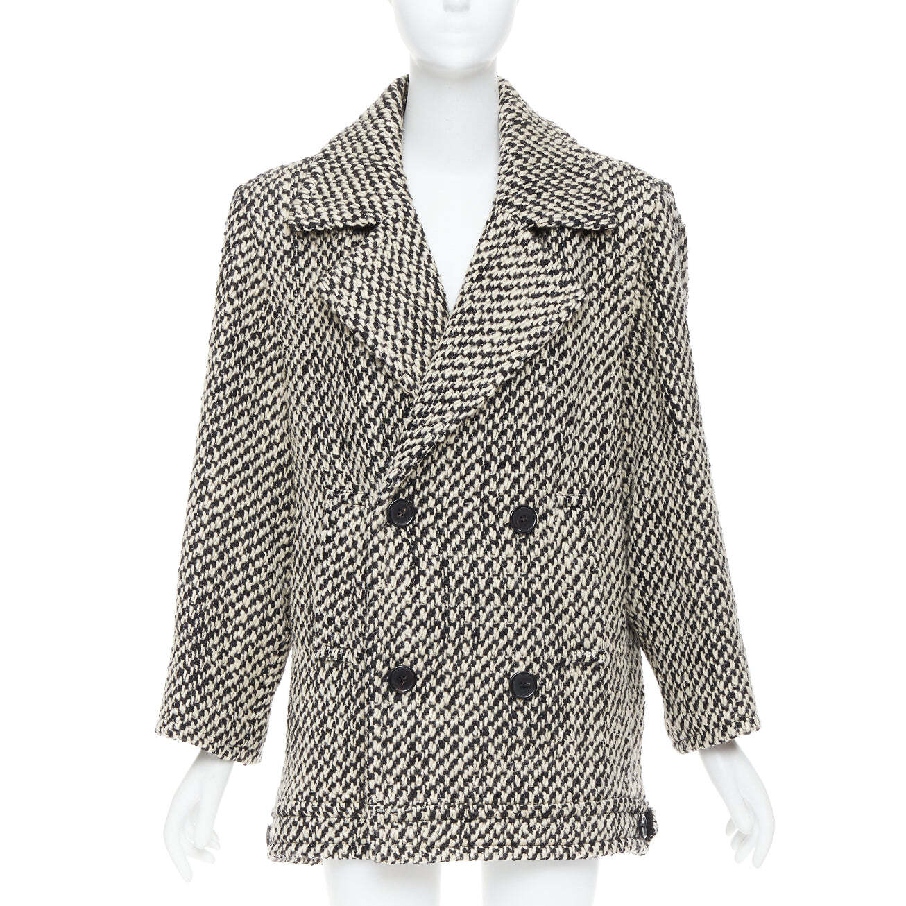 Cappotto oversize SAINT LAURENT 2022 Runway grigio tweed power spalla FR42 XL