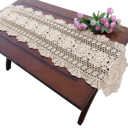 Vintage Hand Crochet Cotton Lace Table Runner Dresser Scarf Doily Wedding Party - Bild 13 von 45
