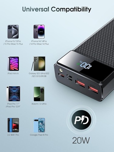 Portable Power Bank 46800mAh 5 Charging Ports PD22.5W QC 3.0 For iPhone Samsung