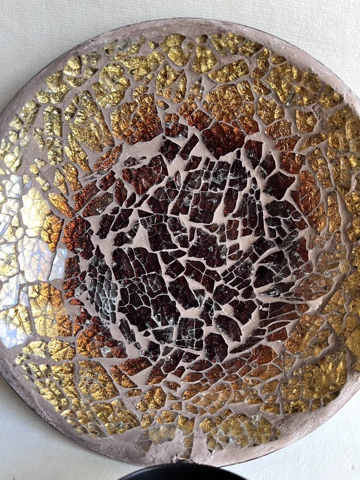 Aplique de pared de metal y vidrio bronceado dorado craquelado redondo de mosaico Foto 3 de 4