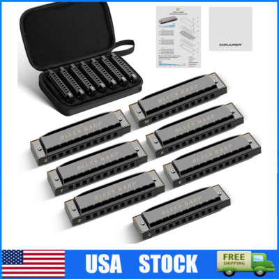 7-Piece Blues Diatonic Harmonica Set for Beginners 10 Hole Mouth Organ w/ Case