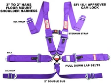 SFI 16.1 CAM LOCK 6 POINT RACE HARNESS WITH STERNUM STRAP AND HANS READY